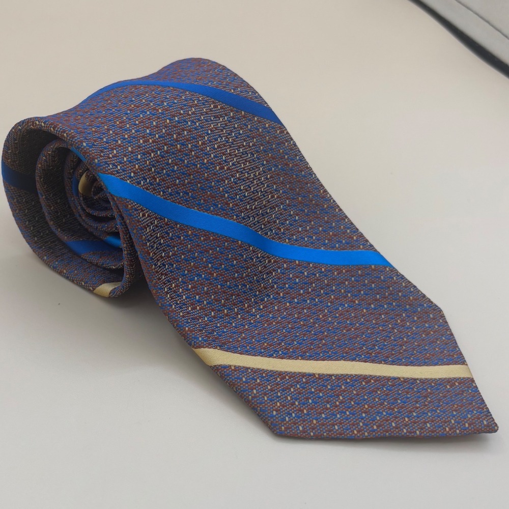 Beau Brummell Necktie Mens OS Brown Blue Striped Excellent Vintage Mid-Century